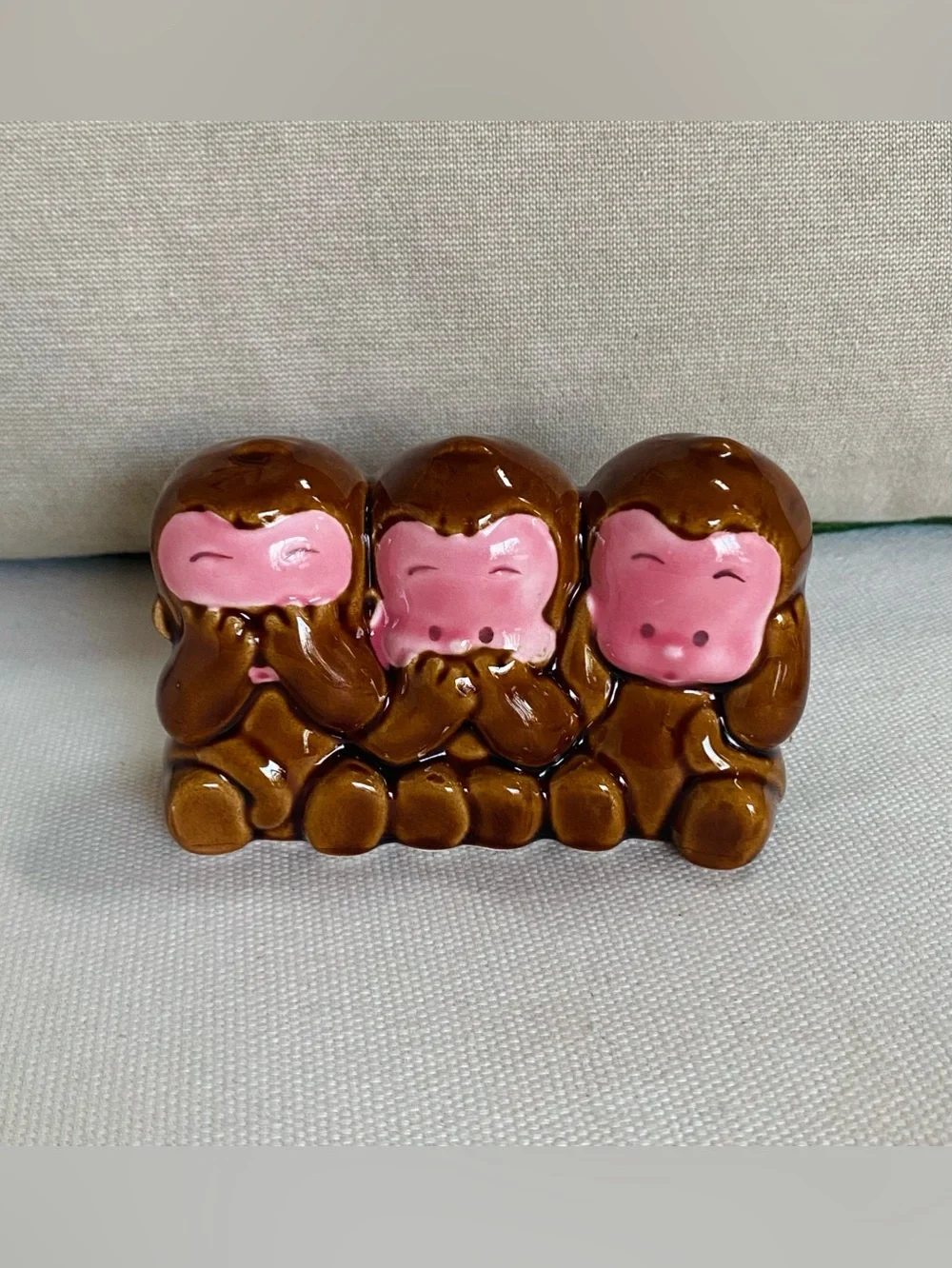 VTG Three Wise Monkeys Ceramic Coin Bank Japan Mid Century Retro Kitschy MCM